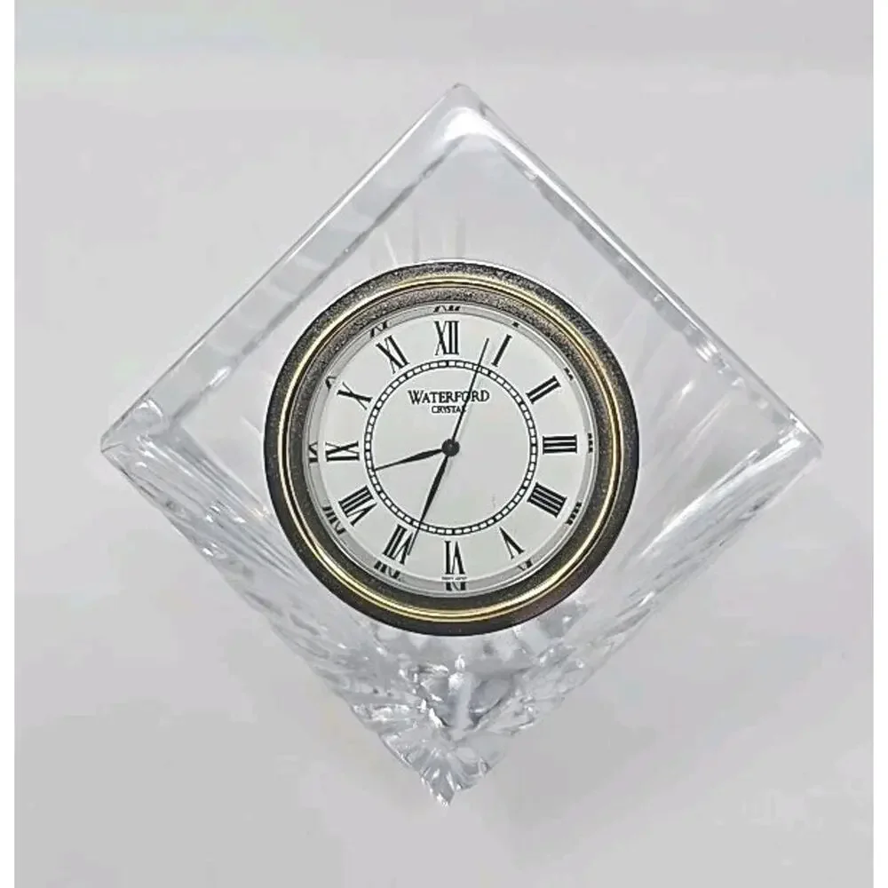 Vintage Waterford Crystal‎ Desk Clock Meridian Cube Works PB205